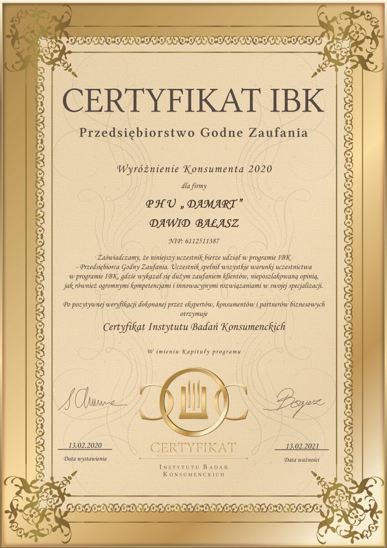certyfikat Firmy Godnej Zaufania
